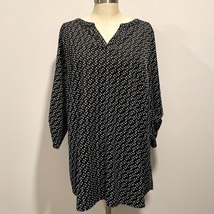 Croft & Barrow Black Splitneck Henley ¾ Length Sleeve Top Size 1X